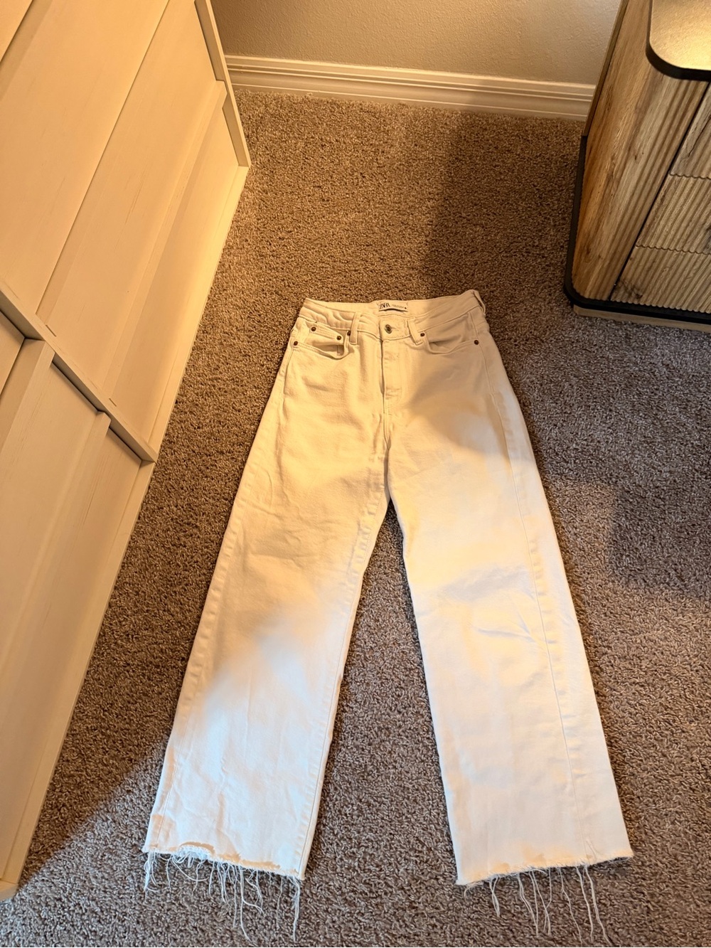 Zara Cream Wide Leg High-Rise Jeans